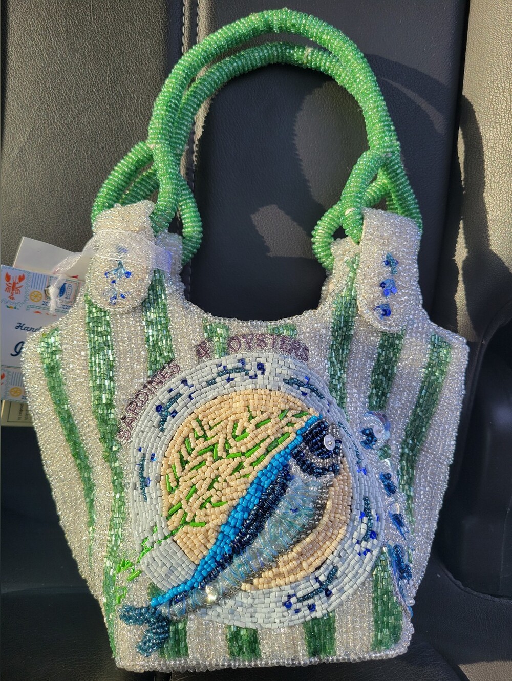 .Hand beaded Sardine & Oysters hand Beaded Bag purse bucket bag